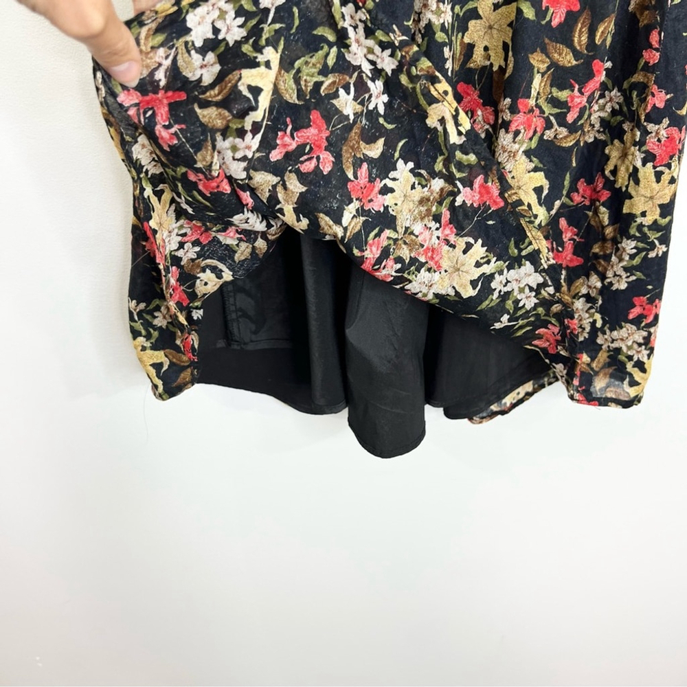 Vintage 80s style Cokluch Montreal black floral gauzy cotton mini summer dress M - Picture 8 of 13